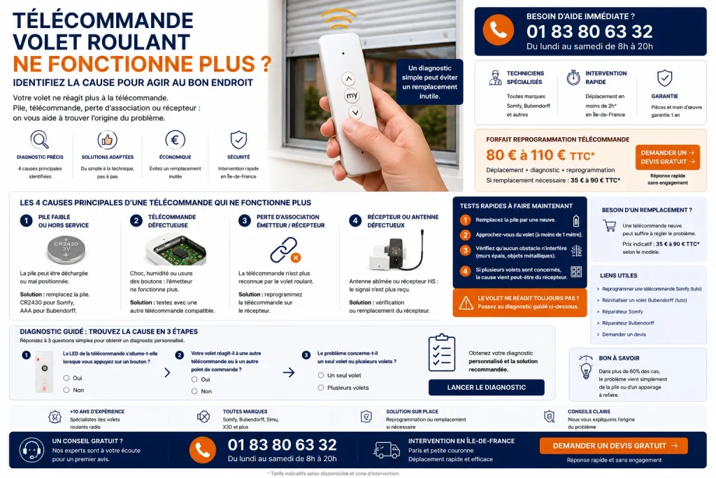 Volet roulant qui ne répond plus à la télécommande