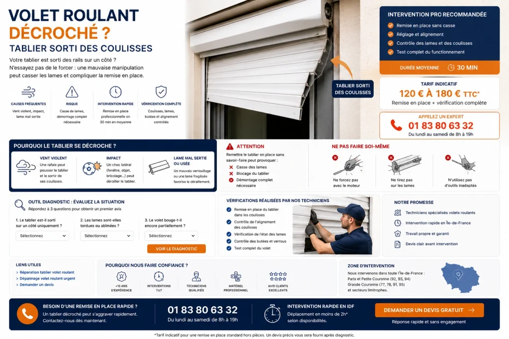 Tablier de volet roulant décroché : diagnostiquer avant remise en place